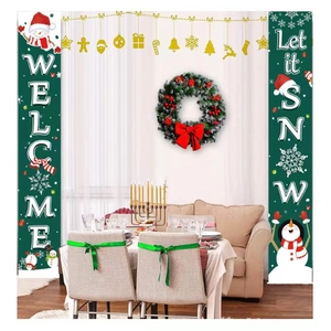 Christmas welcome banners in forest green with snowman and let it snow holiday art