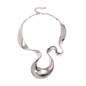 Irregular silver liquid metal twisted collar necklace with adjustable chain for women