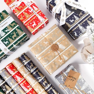 Christmas Wrapping Paper Kraft Coated Paper Vintage Reindeer Snowflake Forest Patterns Holiday Gift Wrapping Luxury