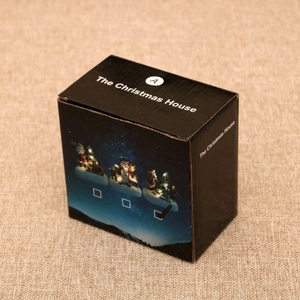 Détail de la boîte cadeau noire élégante pour la décoration lumineuse de Noël
