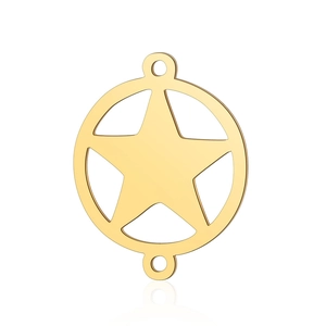 Detailed view of a gold stainless steel star connector charm with polished finish