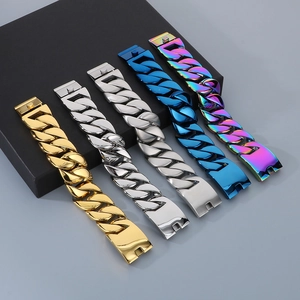 Set of 31mm bold Cuban link bracelets for men in gold silver and rainbow stainless steel
