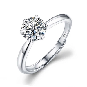 Classic S925 sterling silver ring with a six-prong solitaire moissanite stone