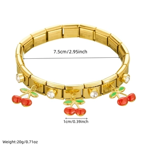 Gold-plated stainless steel charm bracelet with cherry pendant and crystal details