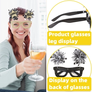 Black and gold 3D Happy New Year glasses with glitter star design for party props