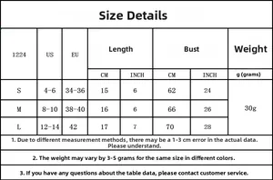 Detailed size chart for lace tube top bra with US/EU size conversion and measurements