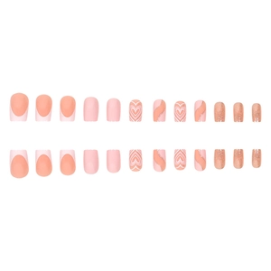Pink heart wave press-on nails set with 24 removable glitter French manicure tips