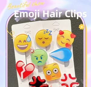 Macro di fermagli per capelli emoji creativi con icone a goccia e umore su scheda display