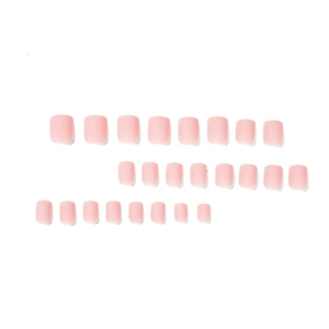Matte macaron pink press-on nails set with square round shape on white background