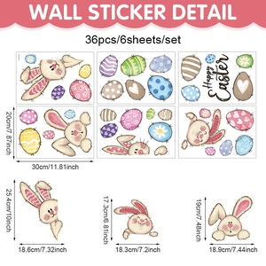 Set of 36 Easter window stickers with cartoon bunnies, eggs and Happy Easter signs