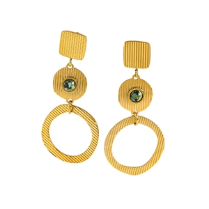 Boucles d'oreilles pendantes style vintage français plaqué or 18 carats avec pierre