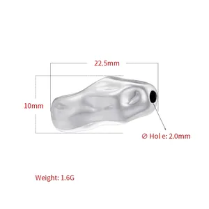 Baroque irregular silver metal bead with dimensions 22.5x10mm and 2mm hole for DIY jewelry