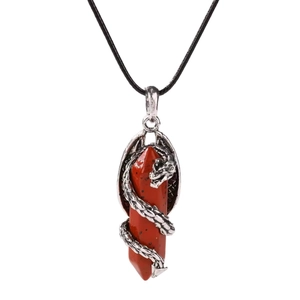 Collier dragon rétro en acier inoxydable avec pendentif cristal rouge et cordon noir