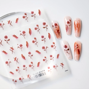5D red rose floral nail art stickers with elegant blooming flower designs and patterns