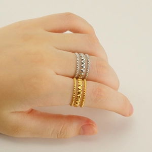 Stackable beaded titanium steel rings in gold and silver finish for women fashion
