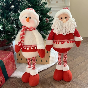 Standing telescopic plush Santa and Snowman Christmas dolls for festive holiday home decor
