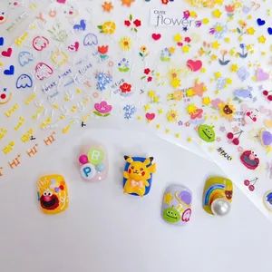 Relief Nail Art Stickers 3D Embossed Decals Cartoon Star Moon Heart Adhesive Decoration For Women DIY Manicure