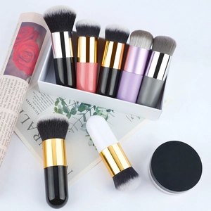 Chubby Foundation Brush Portable Round Flat Head Makeup Tool For Loose Powder BB Cream Blush Synthetic Fiber Plastic Handle