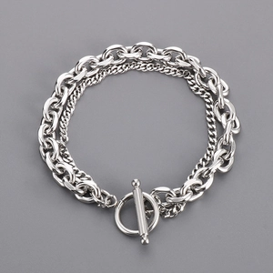 Layered Cuban Chain Bracelet Stainless Steel Minimalist Toggle Clasp Trendy Hip Hop Jewelry For Men Women