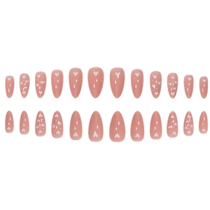 Minimalistische rosa künstliche Fingernägel in Mandelform mit weißem Herzmuster 24 Stück