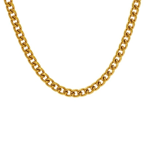 Classic 18K gold plated stainless steel Cuban link chain necklace for women on white background