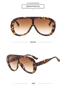 Front and side views of oversized demi tortoise sunglasses with double tea gradient lenses