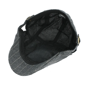Classic grey striped cotton flat cap for men and women with adjustable metal buckle