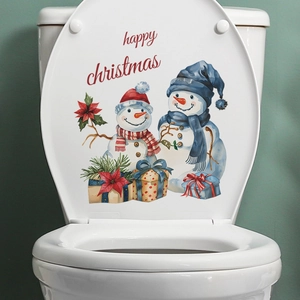Christmas snowman and festive gift box self-adhesive wall sticker for toilet home decoration