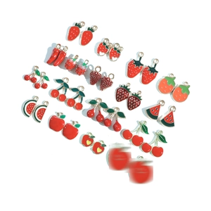 Assorted fruit-shaped enamel alloy pendants including strawberry, cherry and watermelon