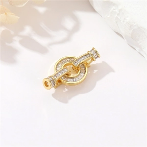 14K gold plated necklace clasp with cubic zirconia pave setting for DIY jewelry making
