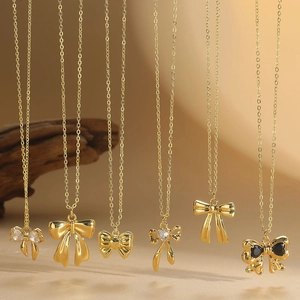 Minimalist Copper Zirconia Bow Pendant Necklace Gold Plated Heart Butterfly Bowknot Clavicle Chain For Women Fashion Jewelry