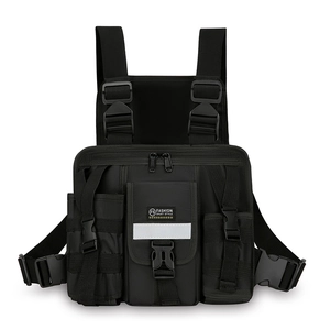 Multifunctional black tactical chest bag for outdoor sports featuring adjustable straps