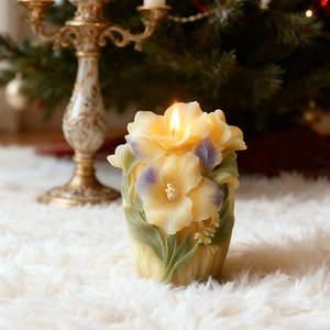 3D floral Christmas tree silicone candle mold featuring relief flower bouquet design