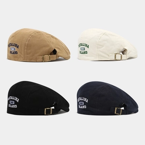 Casquette Plate Vintage Coton Sergé Ivy Newsboy Chapeau Boucle Métallique Réglable Broderie Catalina Rétro Unisexe