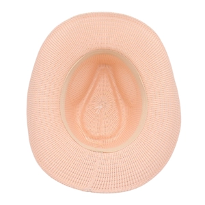 Close-up of the internal sweatband and fine woven texture of the breathable jazz fedora