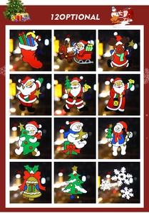 Macro view of 12 distinct Christmas wall stickers featuring Santa, snowmen, and elk
