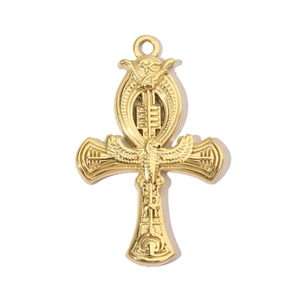 Detailed relief of golden Ankh pendant featuring Eye of Horus and ancient symbols
