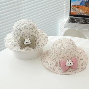 Cute baby girls floral sun hat with a lovely bow and rabbit detail for outdoor sun protection