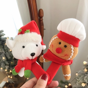 Christmas plush slap bracelets set featuring festive white bear and gingerbread man dolls