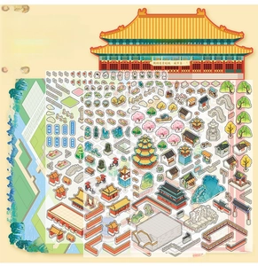 Detail of PET miniature city stickers showing Beijing landmarks with 17.7x25cm dimensions