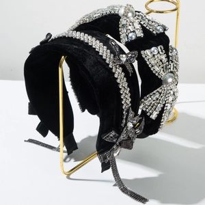 Luxus Samt Breiter Gepolsterter Haarreif Strass Schleife Künstliche Perle Haarband Retro Geflochtener Kopfschmuck Für Party Damen Schmuck