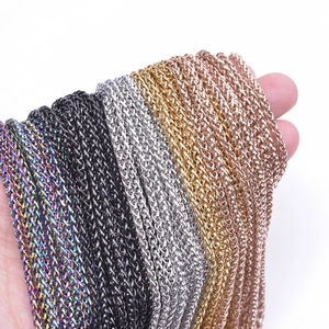 Detail of 2.5mm keel chains in five colors including rainbow, gold, and silver finishes