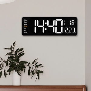 Reloj de pared digital LED de 16 pulgadas con pantalla de hora, fecha y temperatura