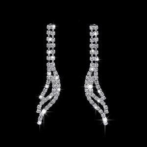 Elegant bridal silver rhinestone tassel earrings with a shimmering long drop design