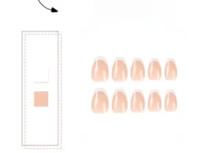 Detailed view of 10-piece short coffin french tip press-on nails in nude pink and white
