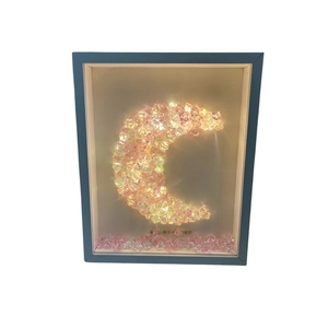 Deep blue moon crystal night light shadow box with glowing decorative gemstones