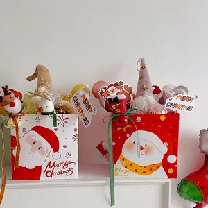Christmas gift bag set with Santa and snowman patterns including plush dwarf and reindeer decor
