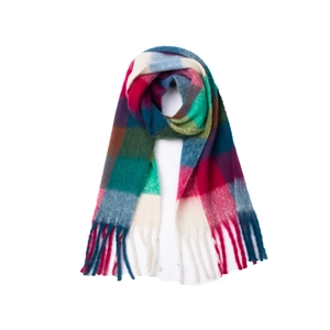 Autumn winter thick multi-color checkered faux cashmere scarf with stylish tassels