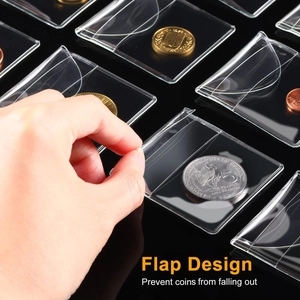 Transparent PVC coin sleeves with flap design to prevent coins from falling out