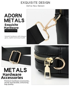 Detailed view of black quilted leather texture and premium golden metal hardware on shoulder bag